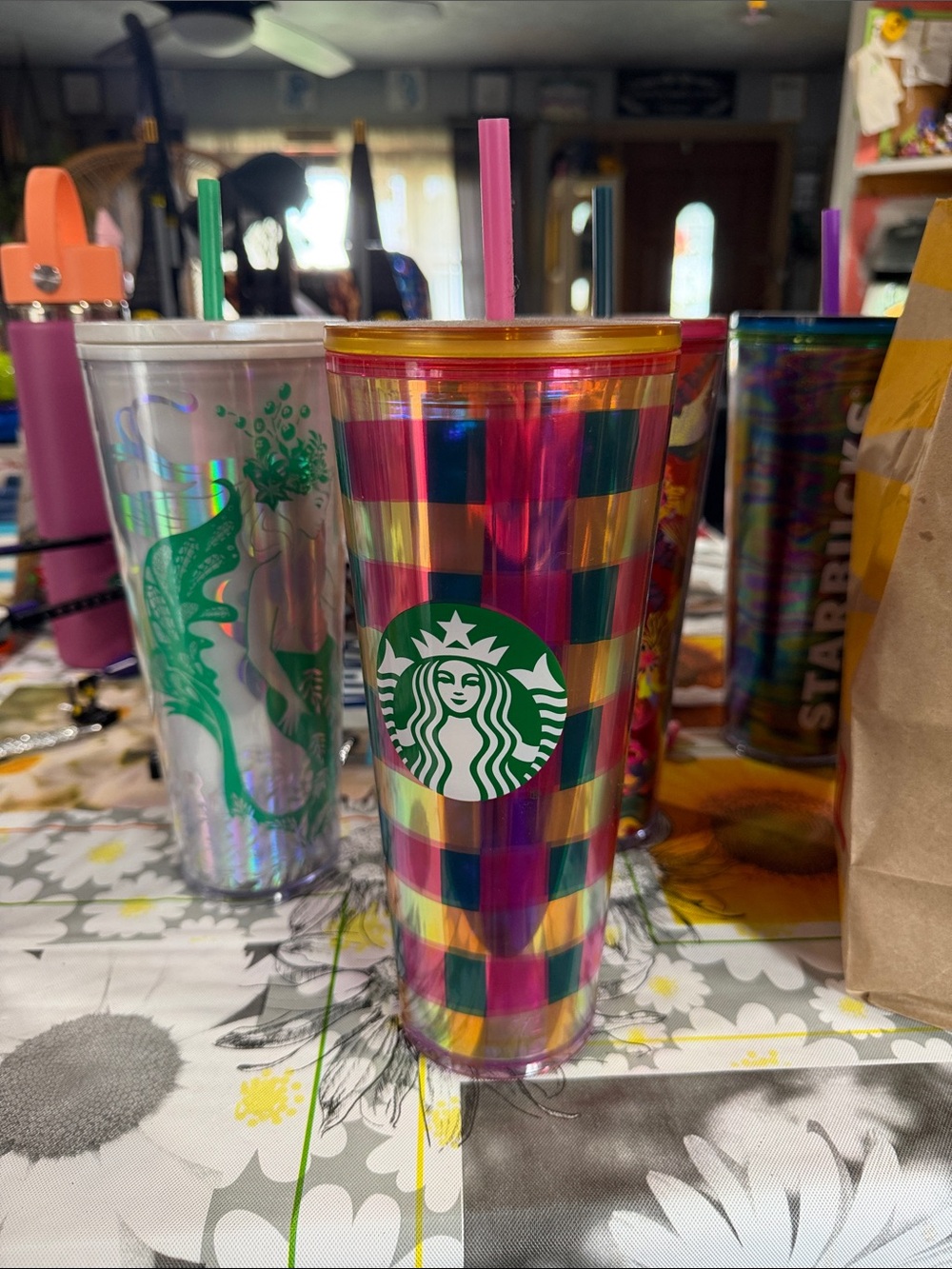 Starbucks Multicolor Checkered Tumbler